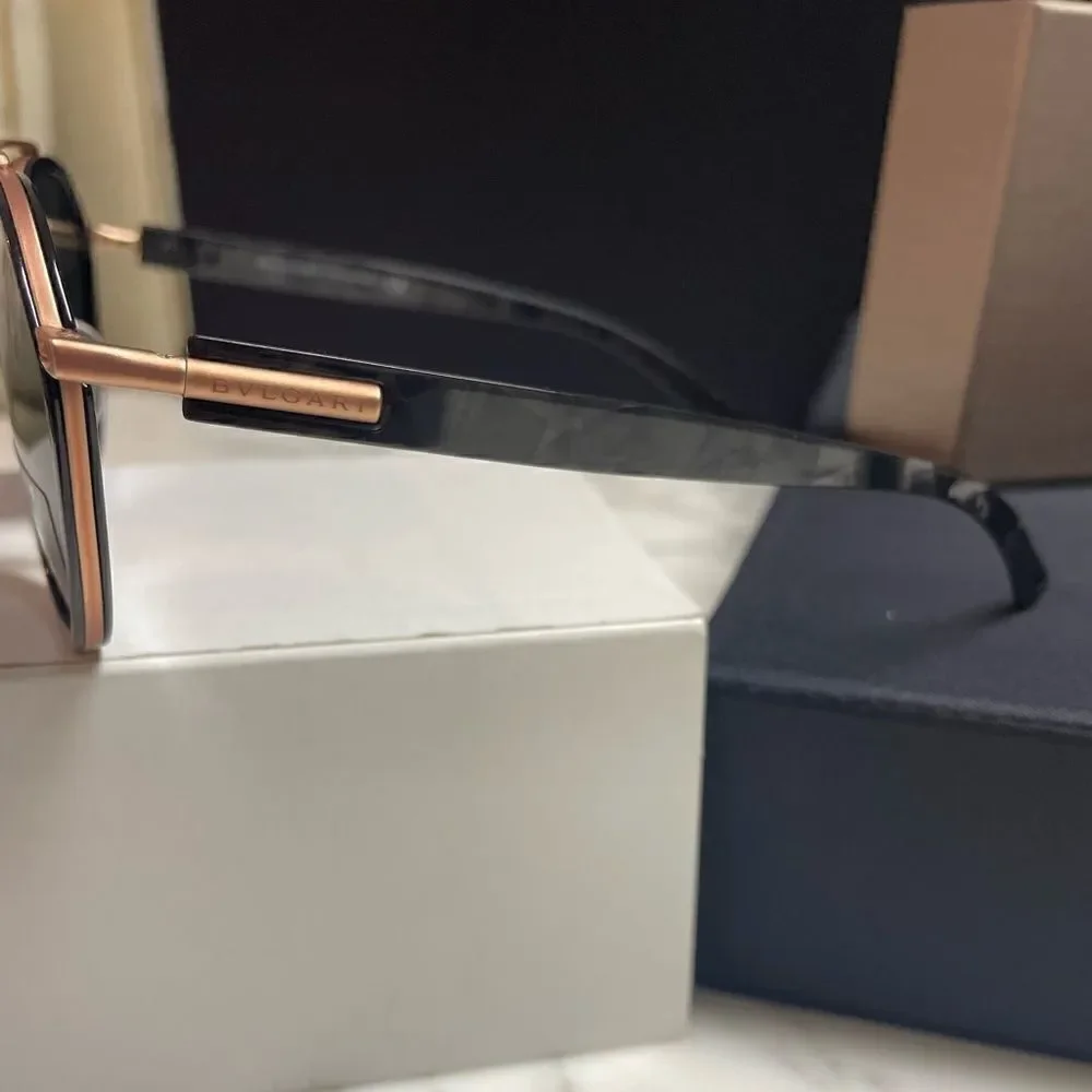 NIB Rose Gold & Black Aviator Bvlgari Sunglasses